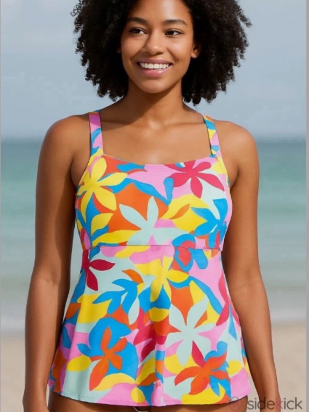 Lands' End Women's Graphic Vibrant Floral Tankini Swim Top Size 16
